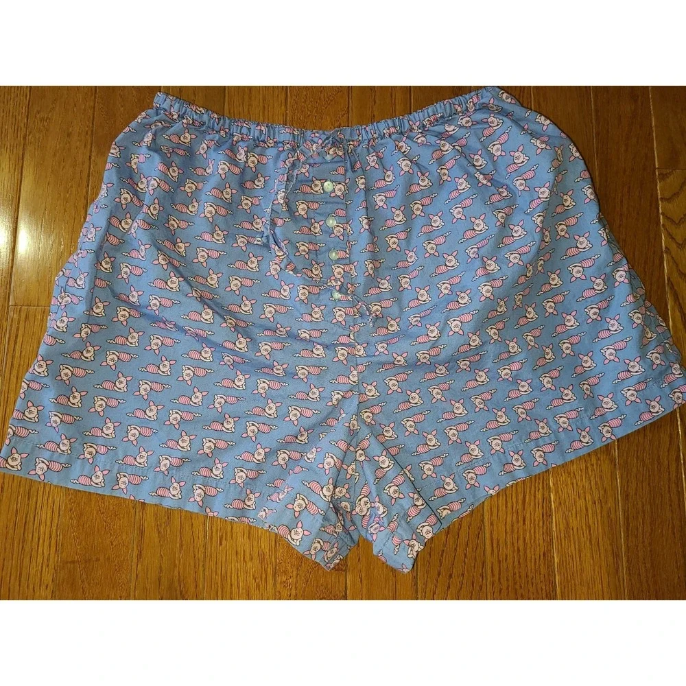 DISNEY Boxers PIGLET SHORTS SIZE XL‎ Blue and Pink Elastic Waist Tie Sz Small